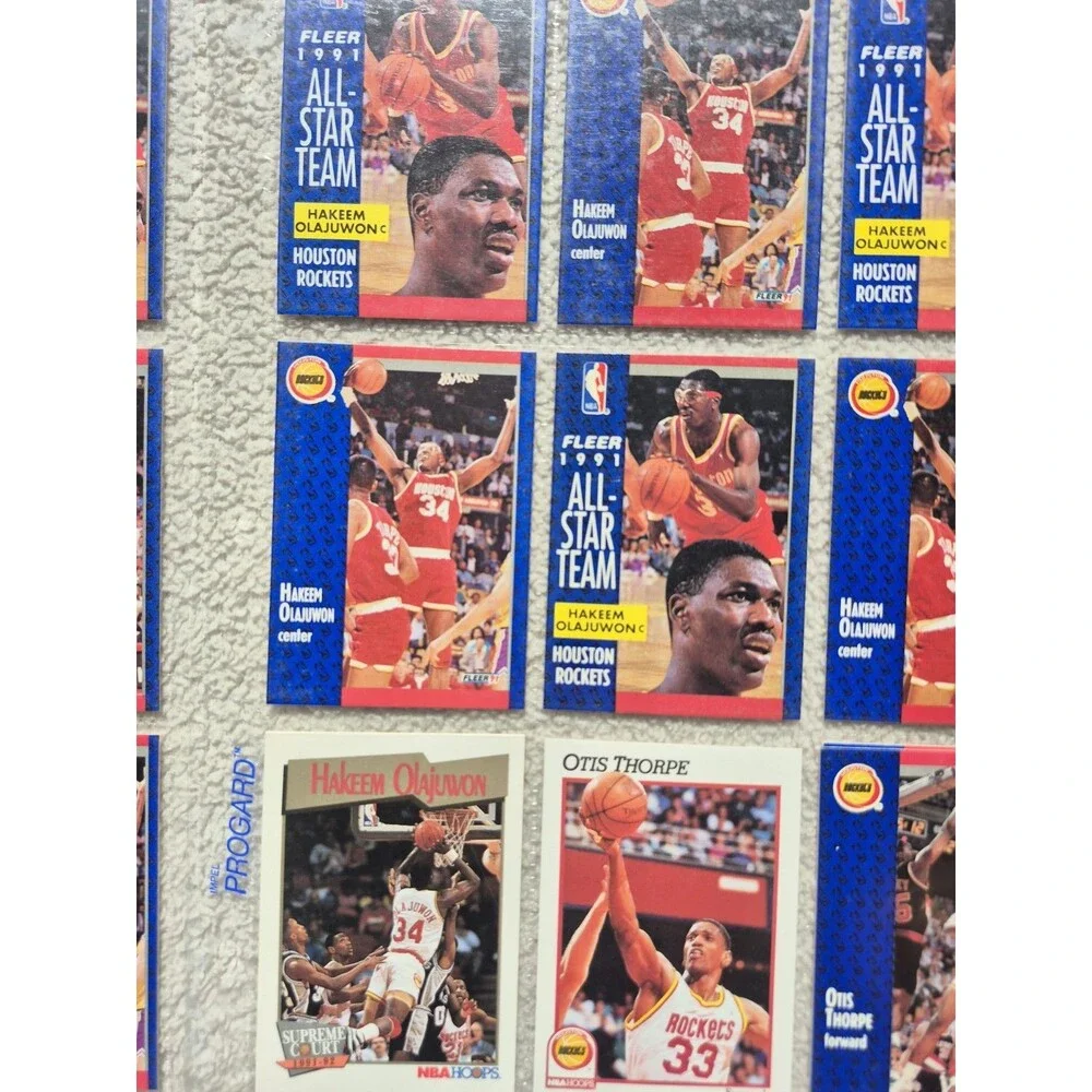 Hakeem Olajuwon Lot of 15+ Cards – 1991 Fleer All-Star, League Leaders, NBA...